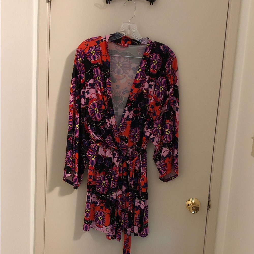 Stretchy Floral Wrap Long Top - Pink, Purple & and a Orange